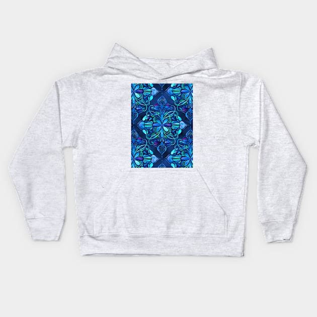 Deep Ocean Art Nouveau Watercolor Doodle Kids Hoodie by micklyn